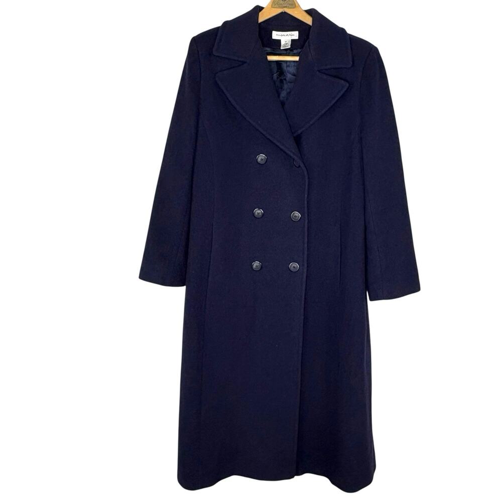 Preston & York Long Wool Overcoat Double Breasted Navy Blue Women’s 14